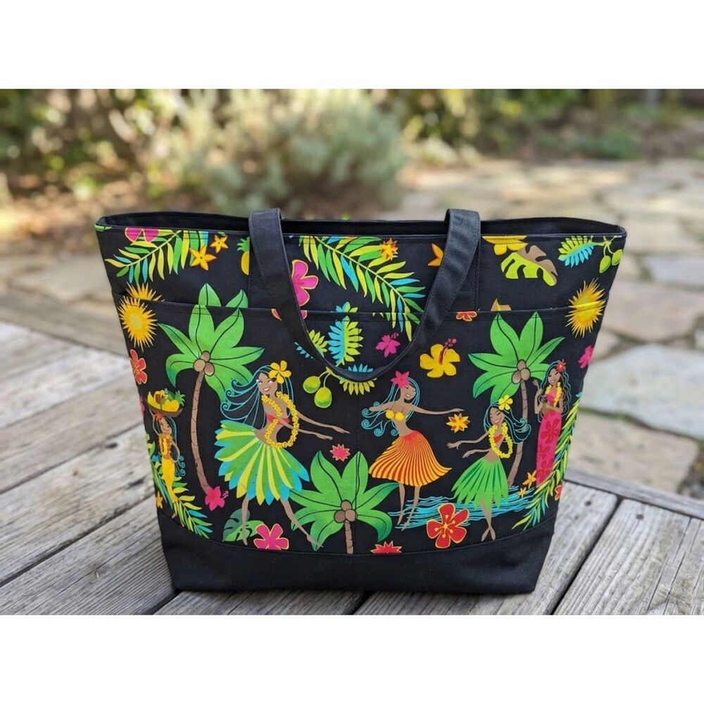 Tropical Black Hula Girl Tropical Hawaiin Tote Bag By MADDEN CORP - Pickleball?